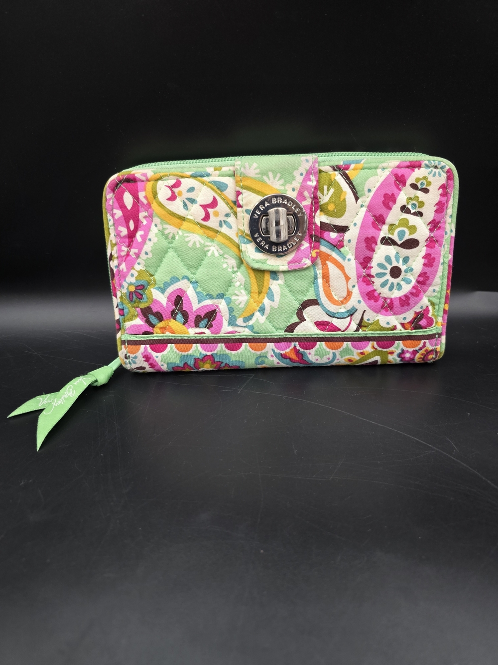 Vera Bradley Green Paisley Quilted Zip Wallet
